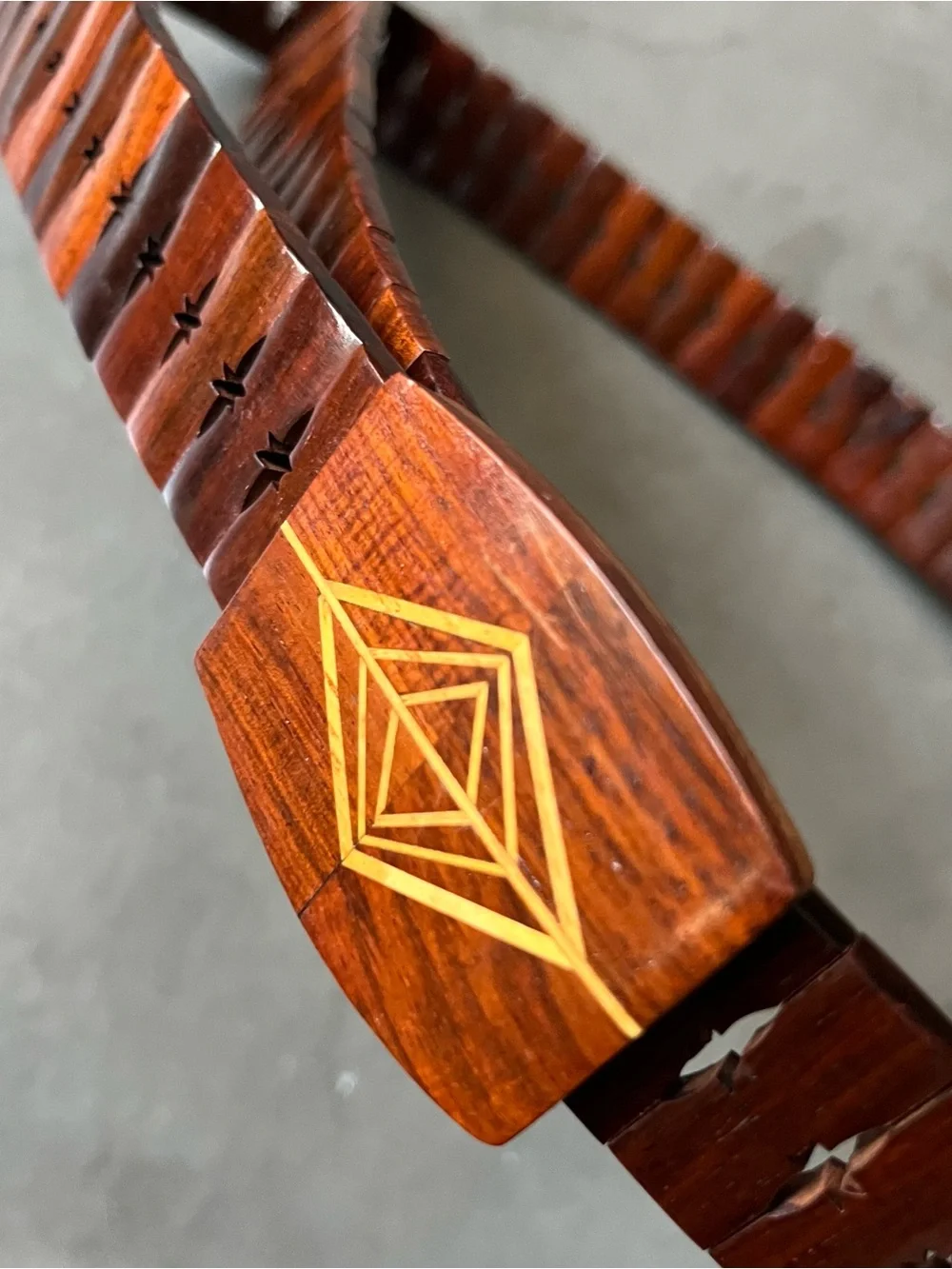 Men’s Brown Wooden Belt with Geometric Inlay